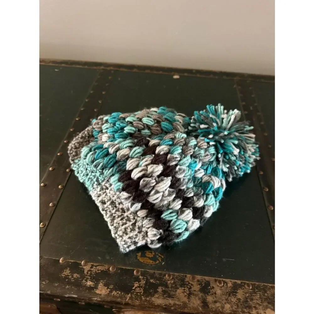 Women Blue Multicolor Crochet Handmade Cute Beanie New Headpiece